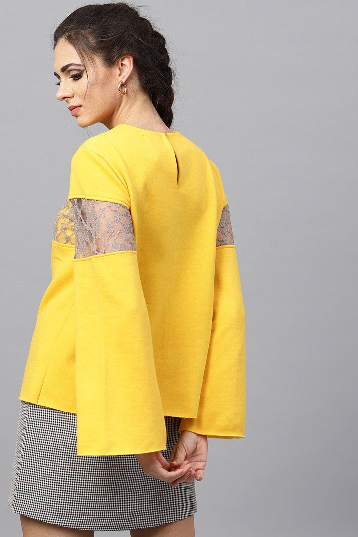 Women's Yellow Lace Insert Sweatshirt - SASSAFRAS