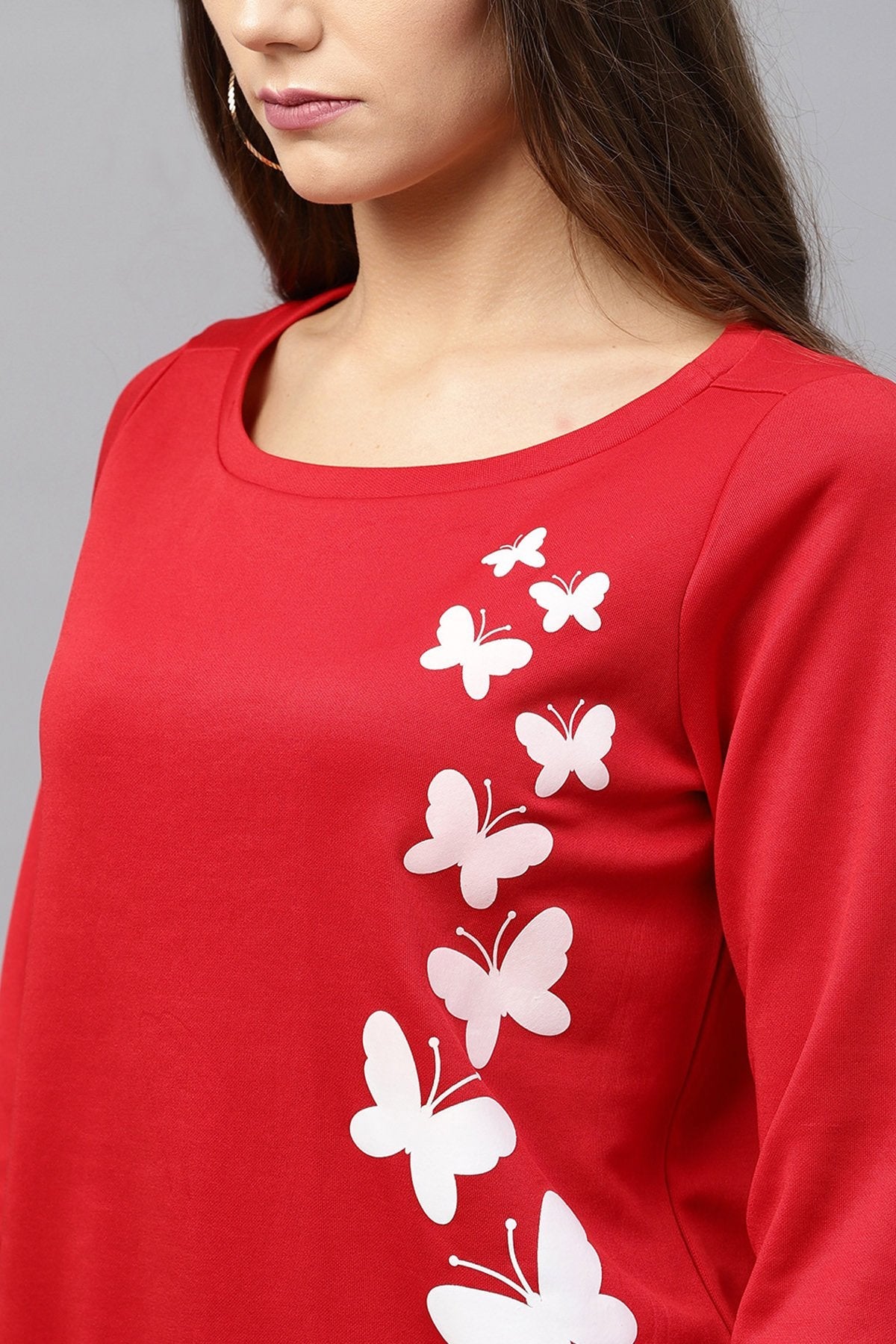 Women's Red Butterfly Print Sweatshirt - SASSAFRAS