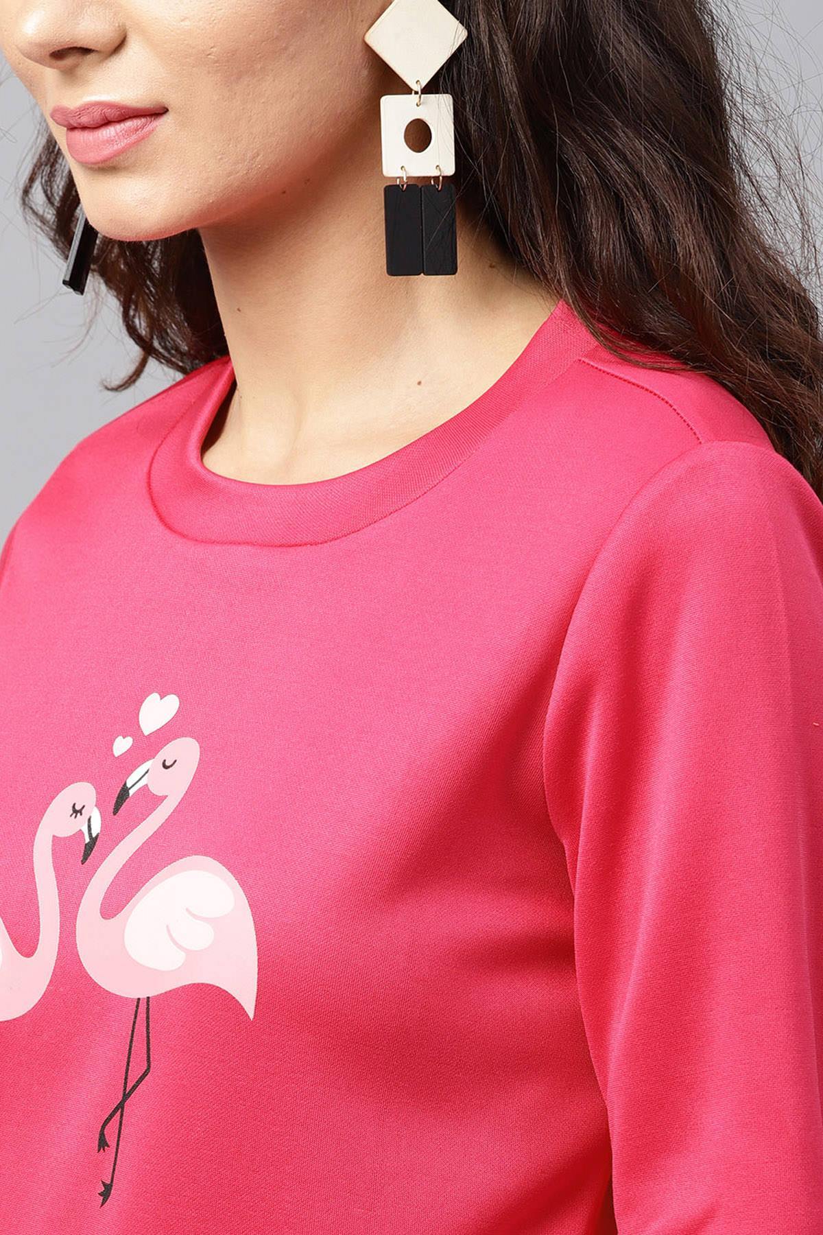 Women's Fuchsia Flamingo Print Sweatshirt - SASSAFRAS