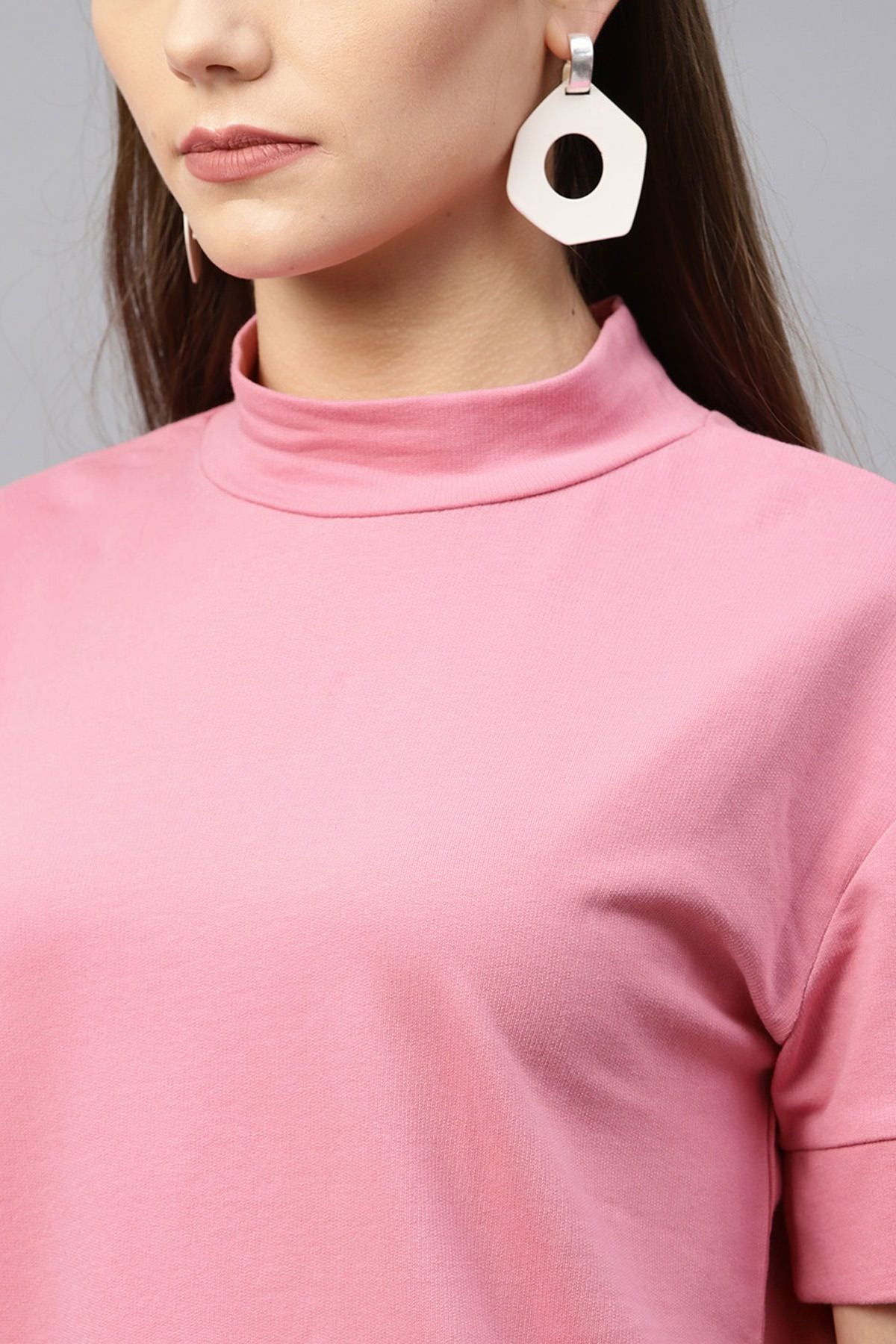 Women's Pink Boxy Turtle Neck Sweatshirt - SASSAFRAS