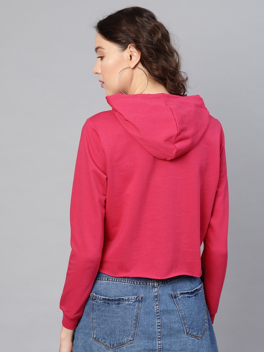 Women's Fuchsia Rainbow Print Crop Hoodie - SASSAFRAS