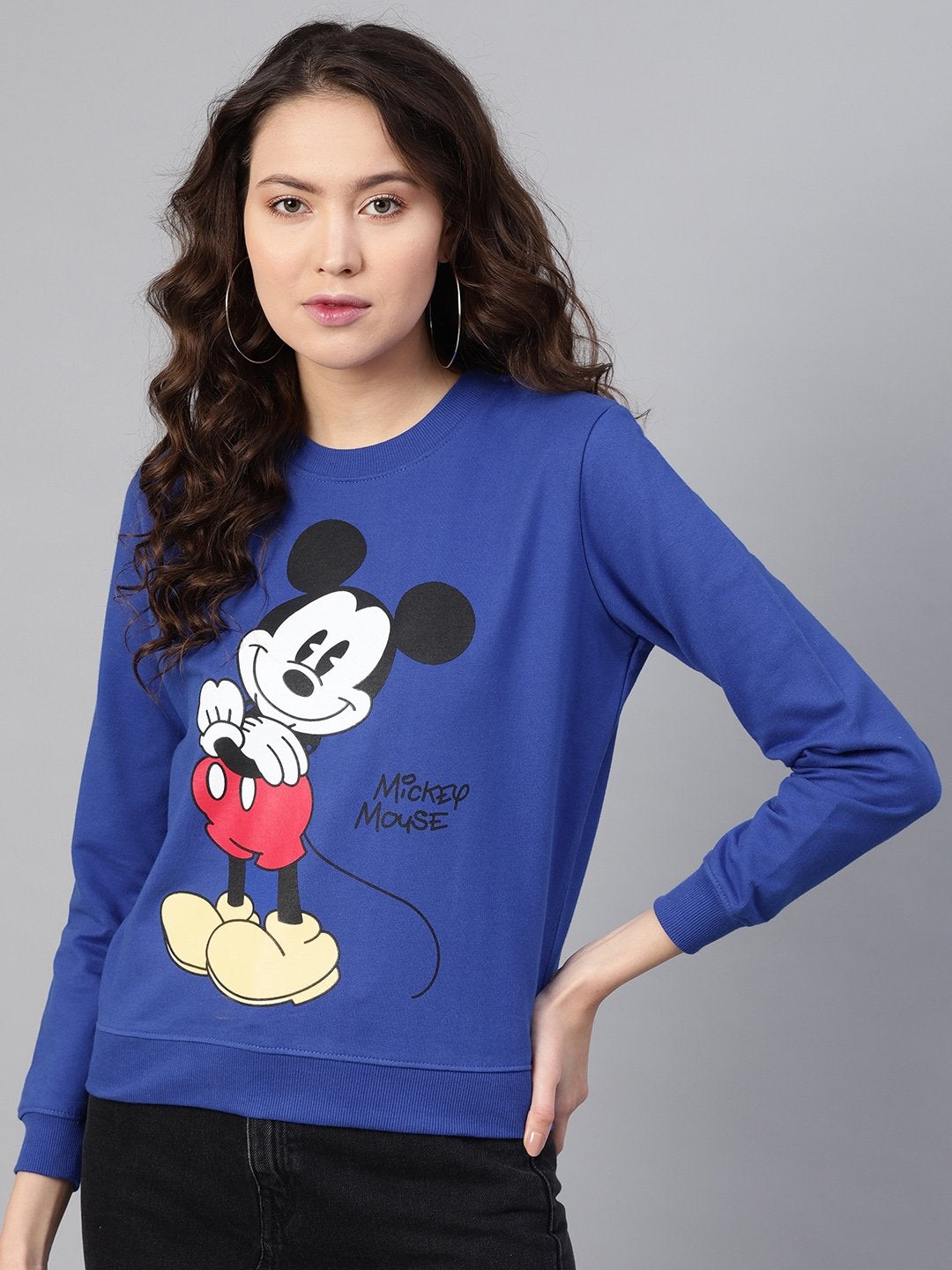 Women's Blue Mickey Mouse Print Sweatshirt - SASSAFRAS