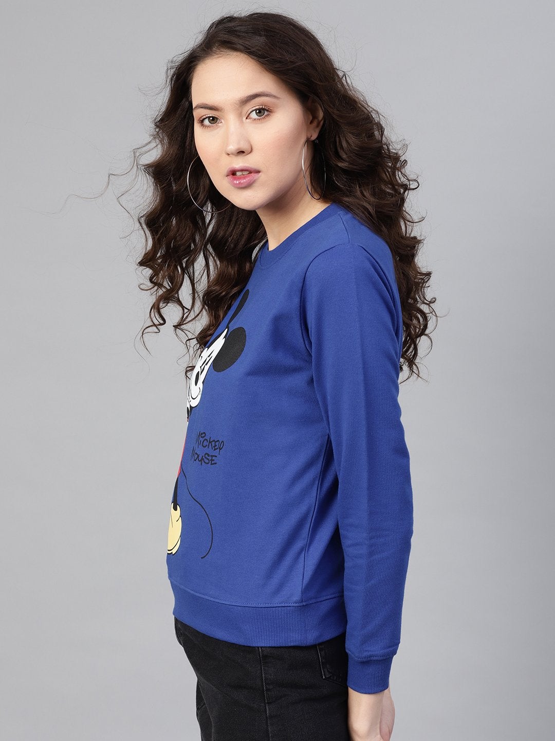 Women's Blue Mickey Mouse Print Sweatshirt - SASSAFRAS