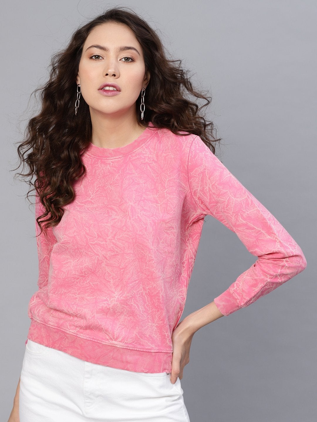 Women's Pink Stone Washed Sweatshirt - SASSAFRAS