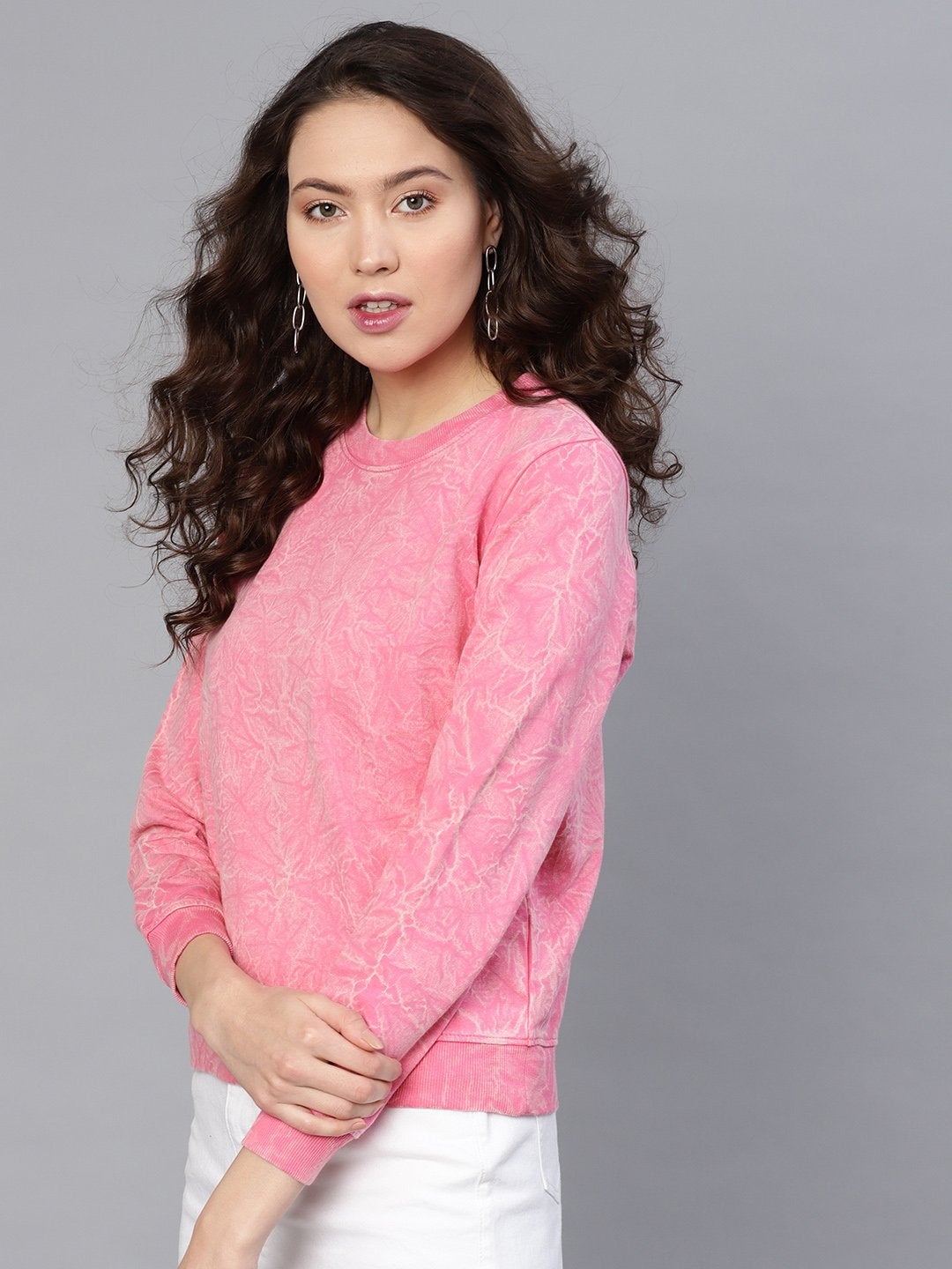 Women's Pink Stone Washed Sweatshirt - SASSAFRAS