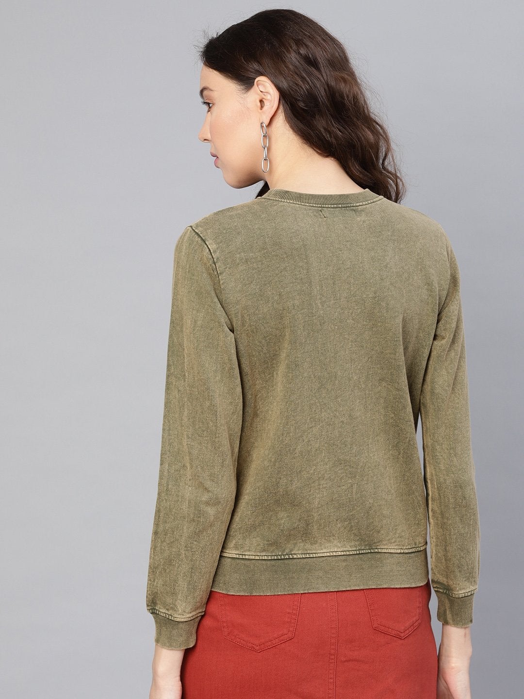 Women's Olive Stone Washed Sweatshirt - SASSAFRAS