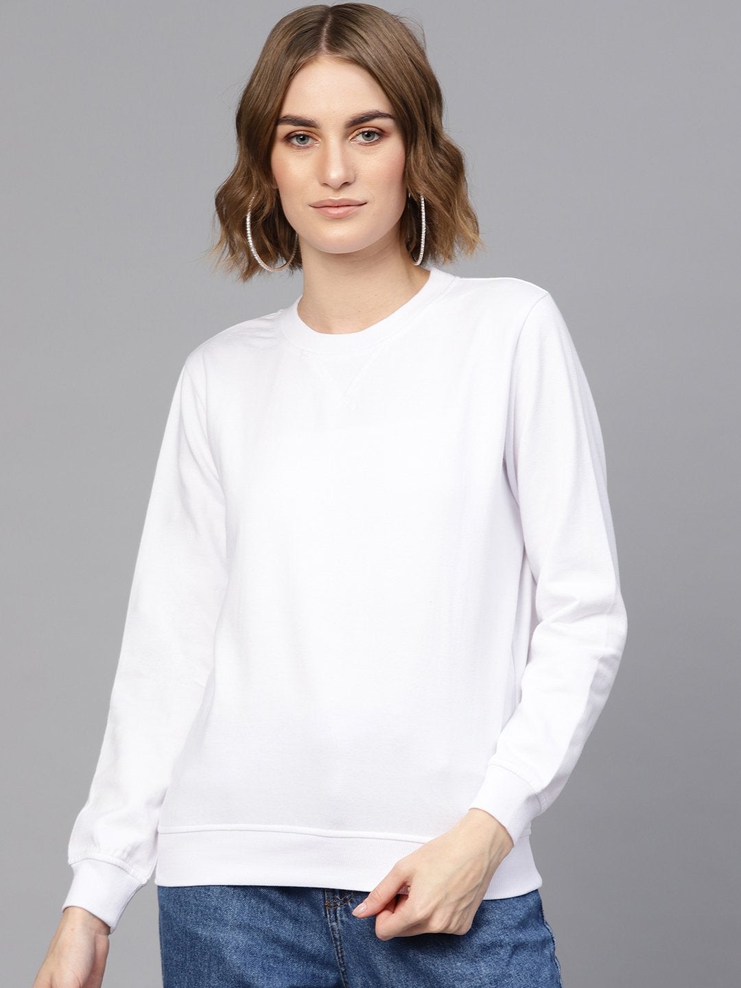 Women's White Basic Sweatshirt - SASSAFRAS