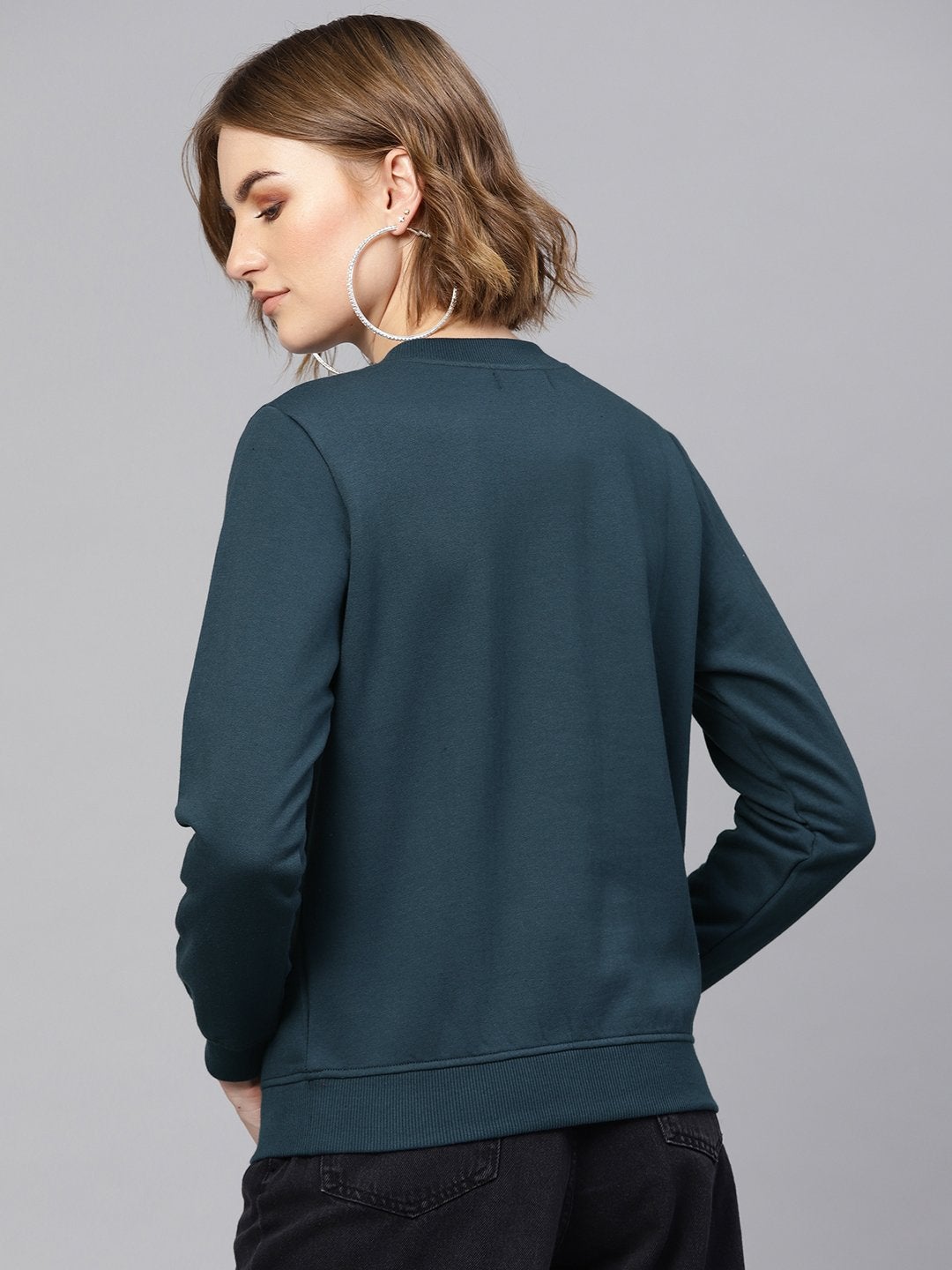 Women's Teal Front Studded Sweatshirt - SASSAFRAS