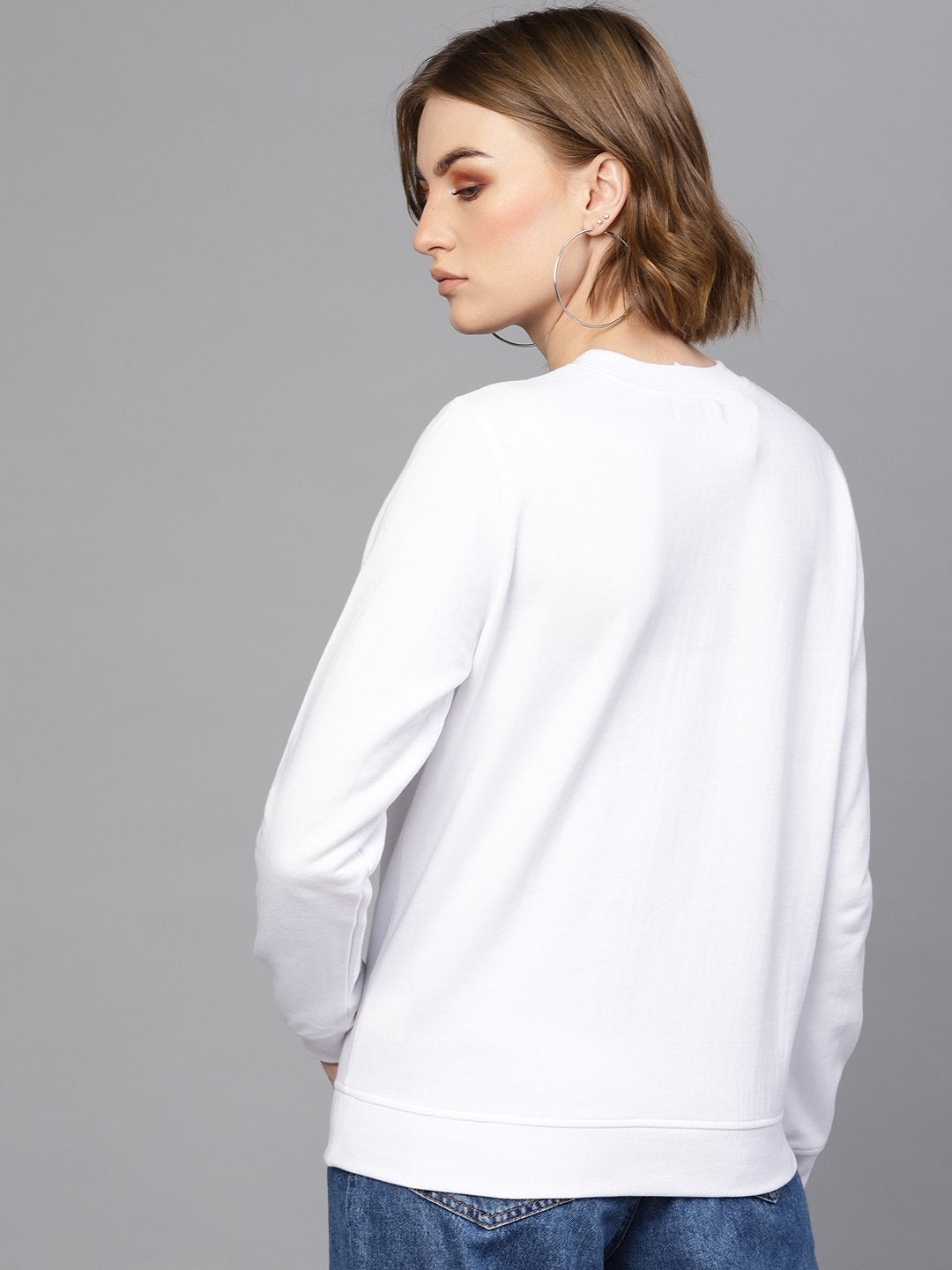 Women's White Front Studded Sweatshirt - SASSAFRAS