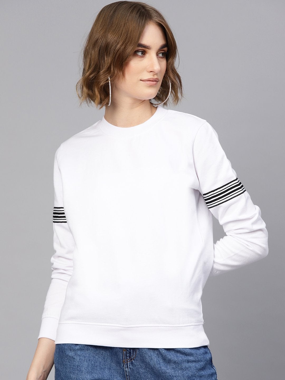 Women's White Arm Tape Sweatshirt - SASSAFRAS