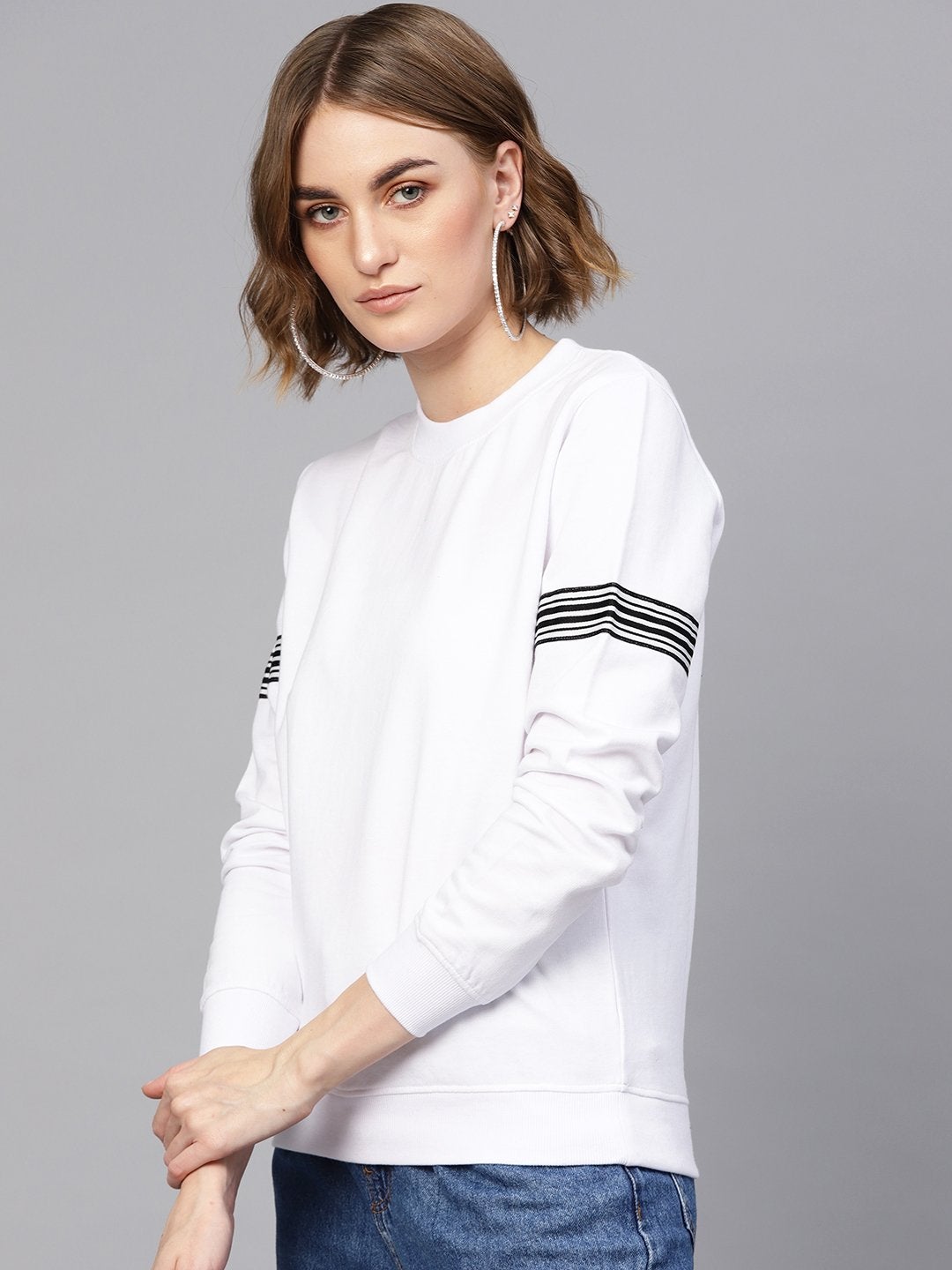 Women's White Arm Tape Sweatshirt - SASSAFRAS