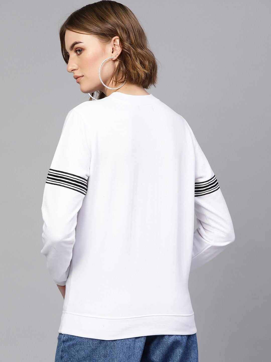 Women's White Arm Tape Sweatshirt - SASSAFRAS