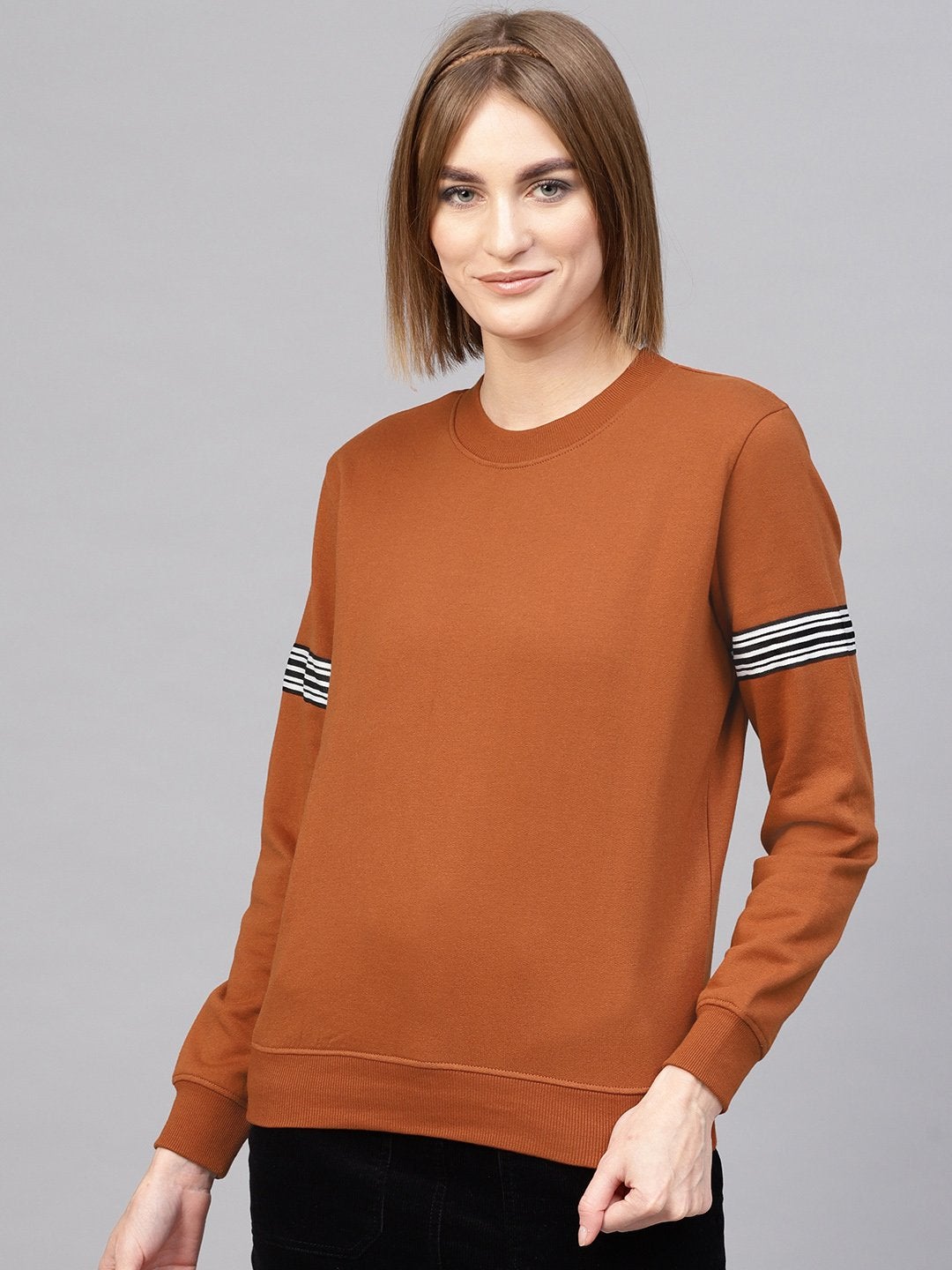 Women's Brown Arm Tape Sweatshirt - SASSAFRAS