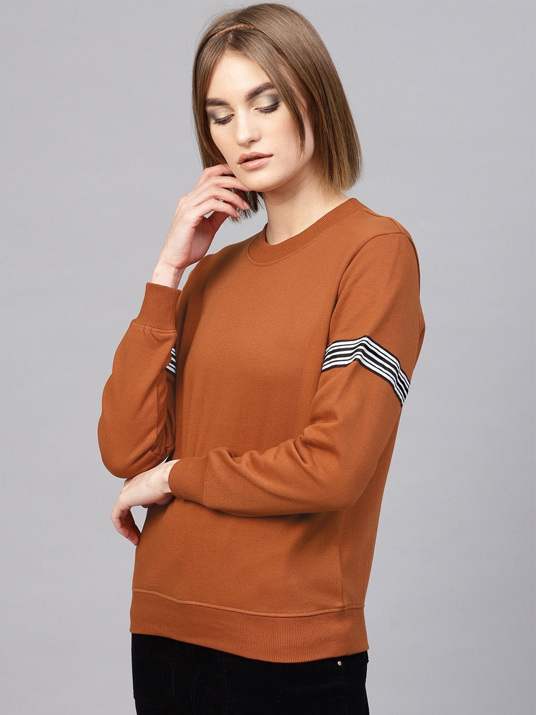 Women's Brown Arm Tape Sweatshirt - SASSAFRAS