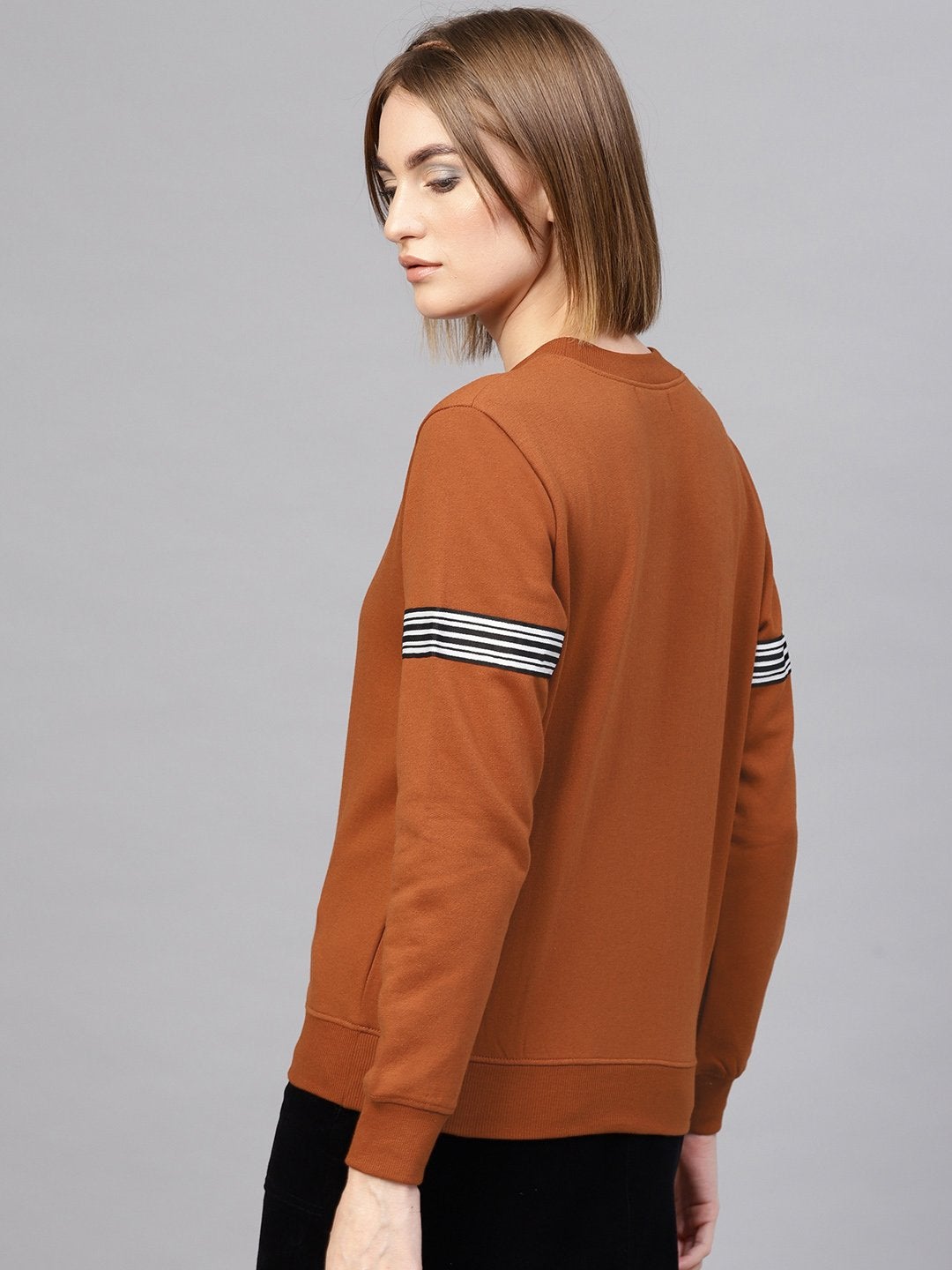 Women's Brown Arm Tape Sweatshirt - SASSAFRAS