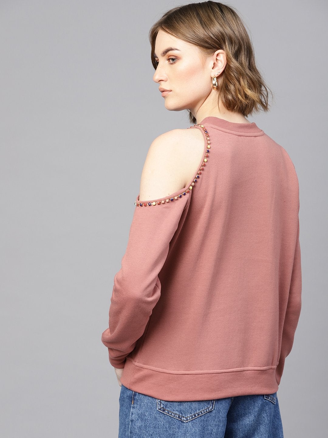 Women's Dusty Pink One Cold Shoulder Sweatshirt - SASSAFRAS