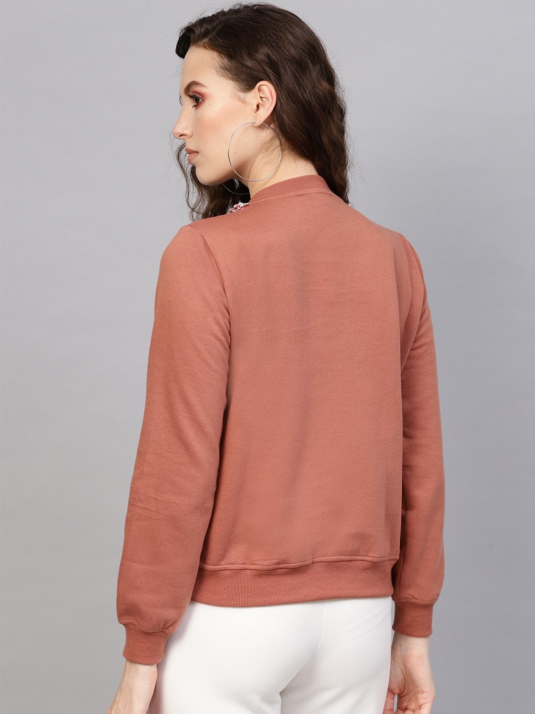 Women's Dusty Pink Neck Trim Sweatshirt - SASSAFRAS