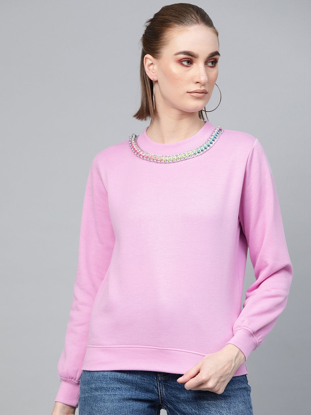 Women's Lavender Neck Trim Sweatshirt - SASSAFRAS