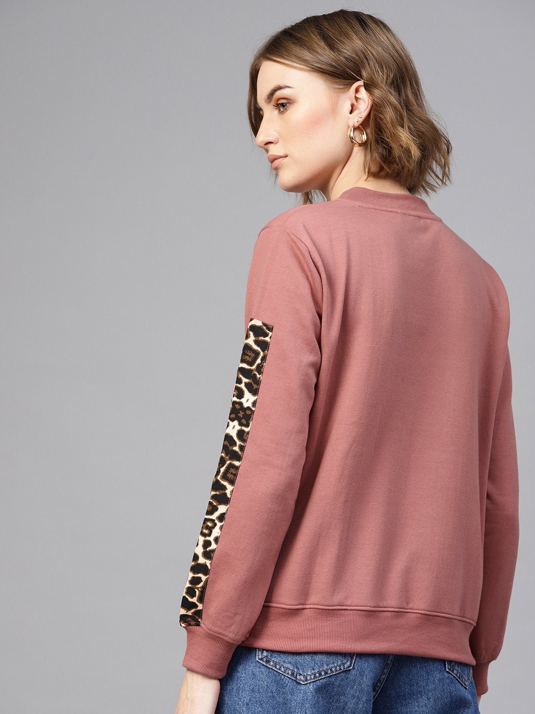 Women's Dusty Pink Cheetah Print Tape Sweatshirt - SASSAFRAS