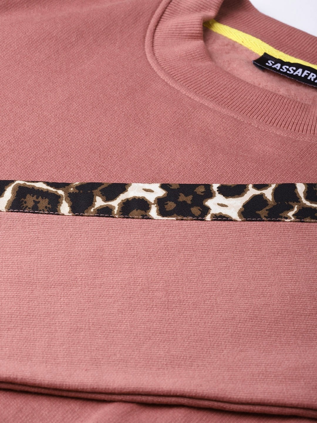 Women's Dusty Pink Cheetah Print Tape Sweatshirt - SASSAFRAS