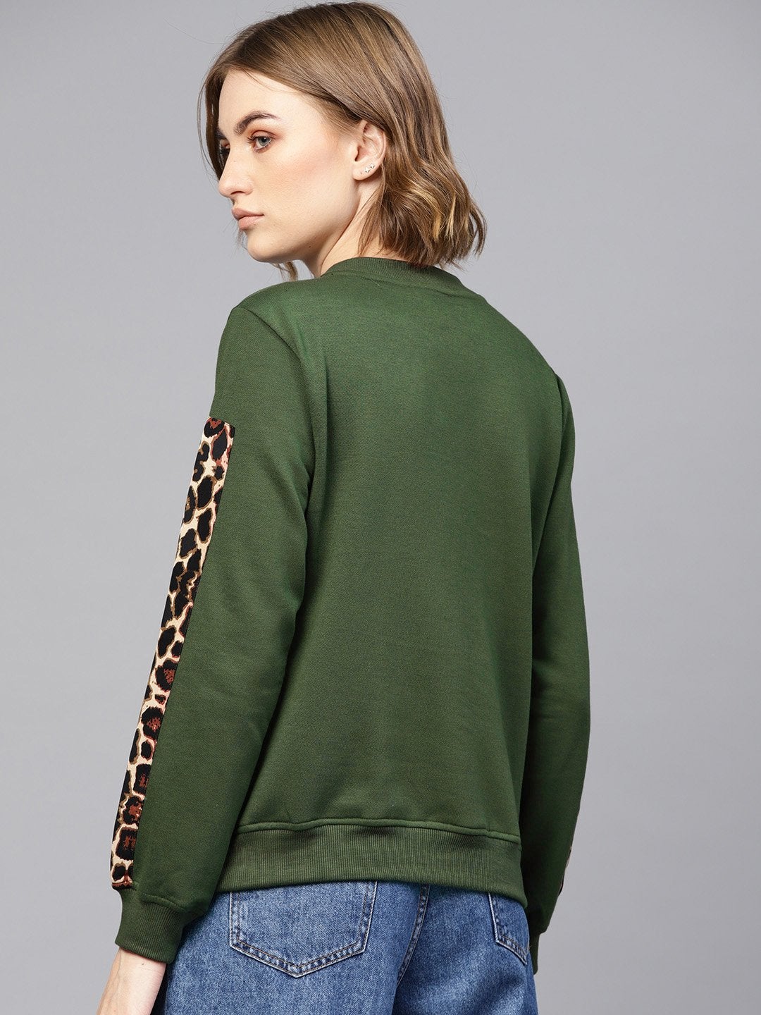 Women's Olive Cheetah Print Tape Sweatshirt - SASSAFRAS