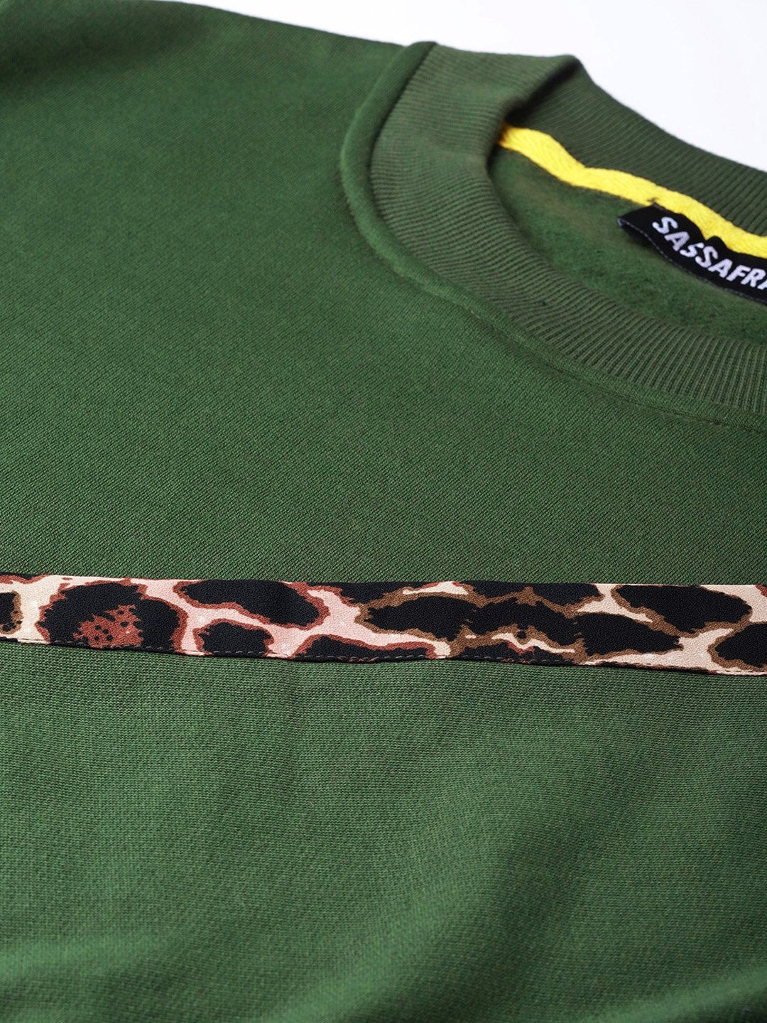 Women's Olive Cheetah Print Tape Sweatshirt - SASSAFRAS