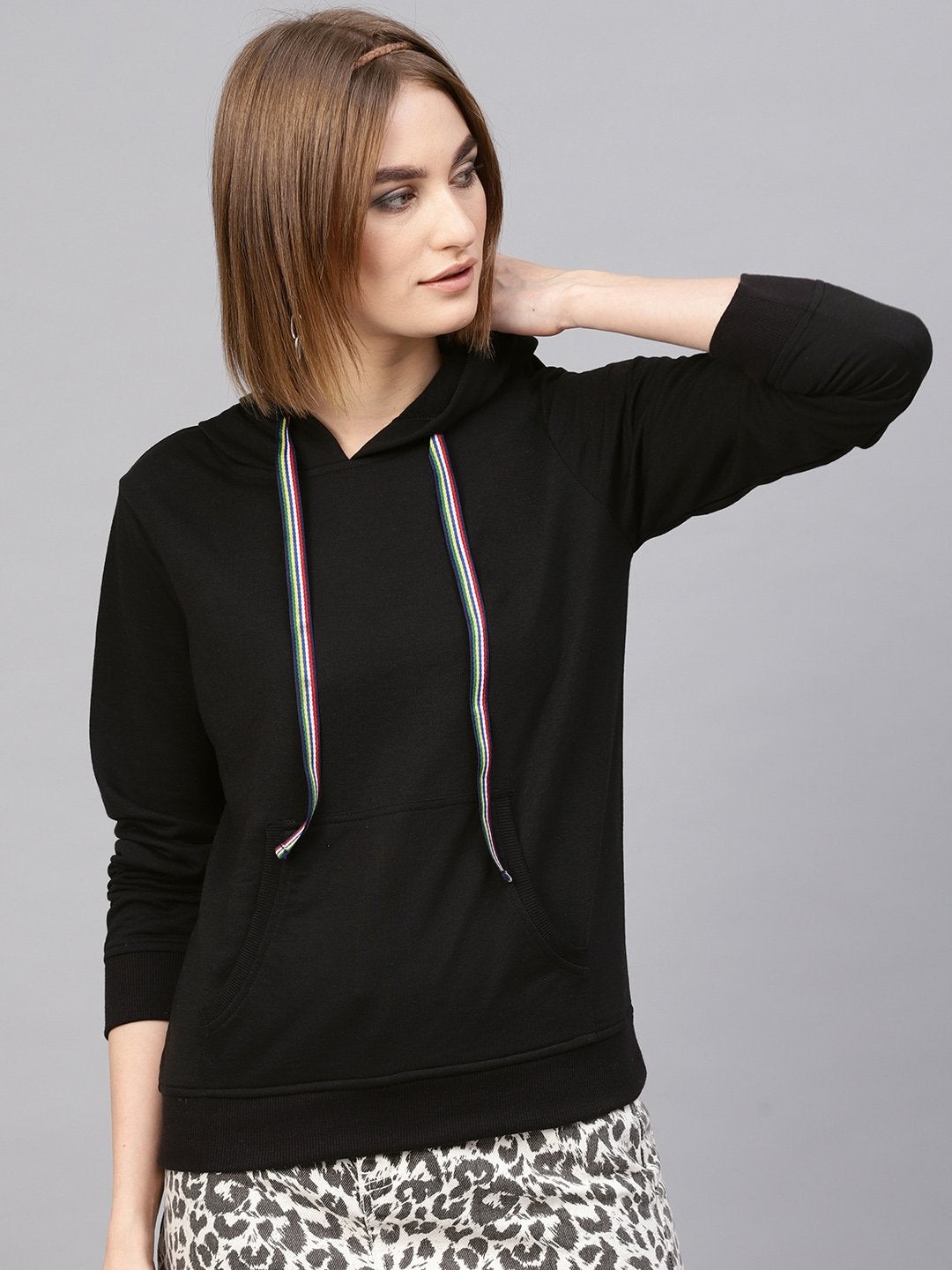 Women's Black Kangaroo Pocket Hoodie - SASSAFRAS