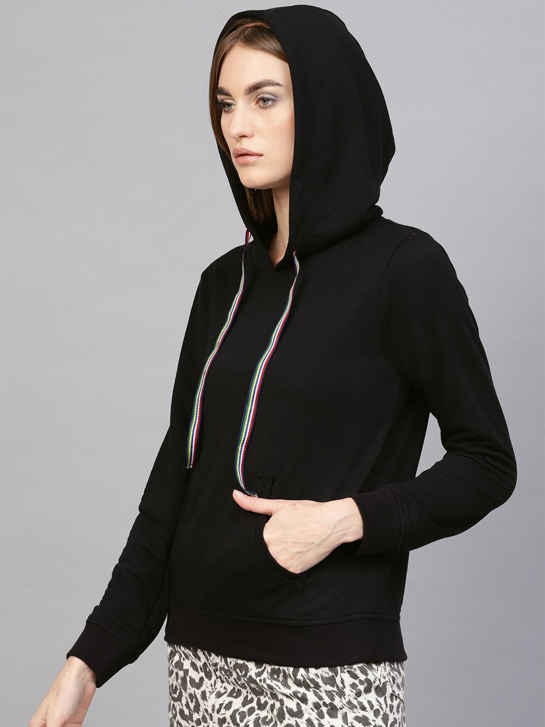 Women's Black Kangaroo Pocket Hoodie - SASSAFRAS