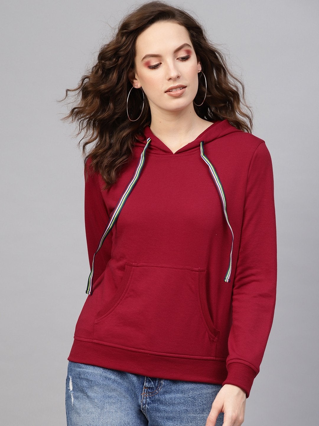 Women's Maroon Kangaroo Pocket Hoodie - SASSAFRAS