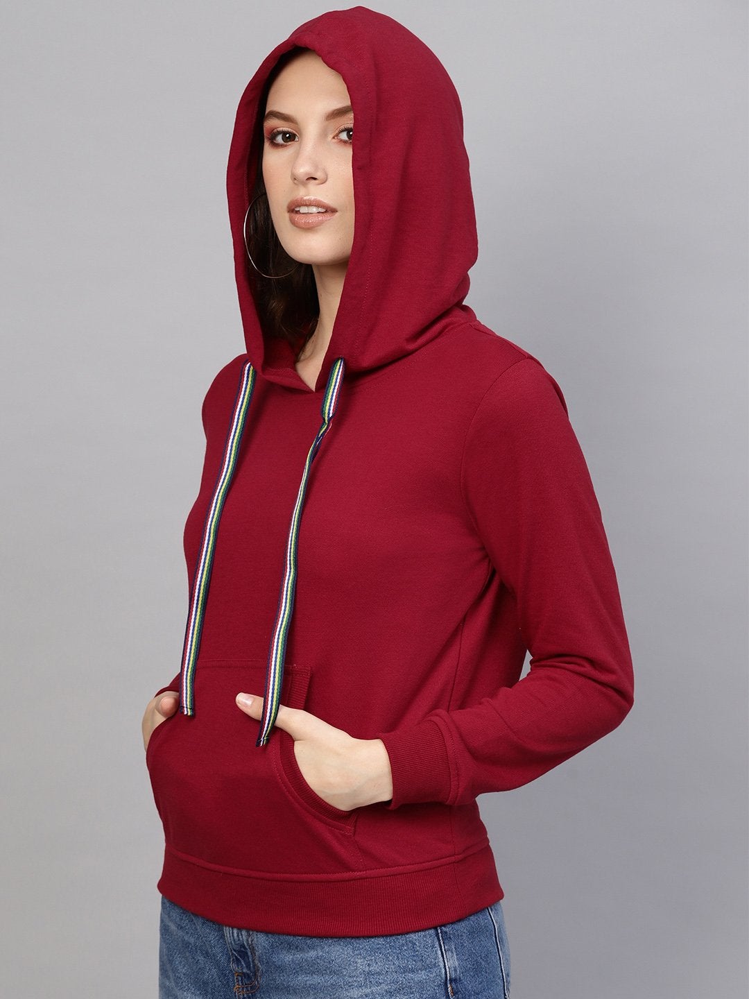 Women's Maroon Kangaroo Pocket Hoodie - SASSAFRAS