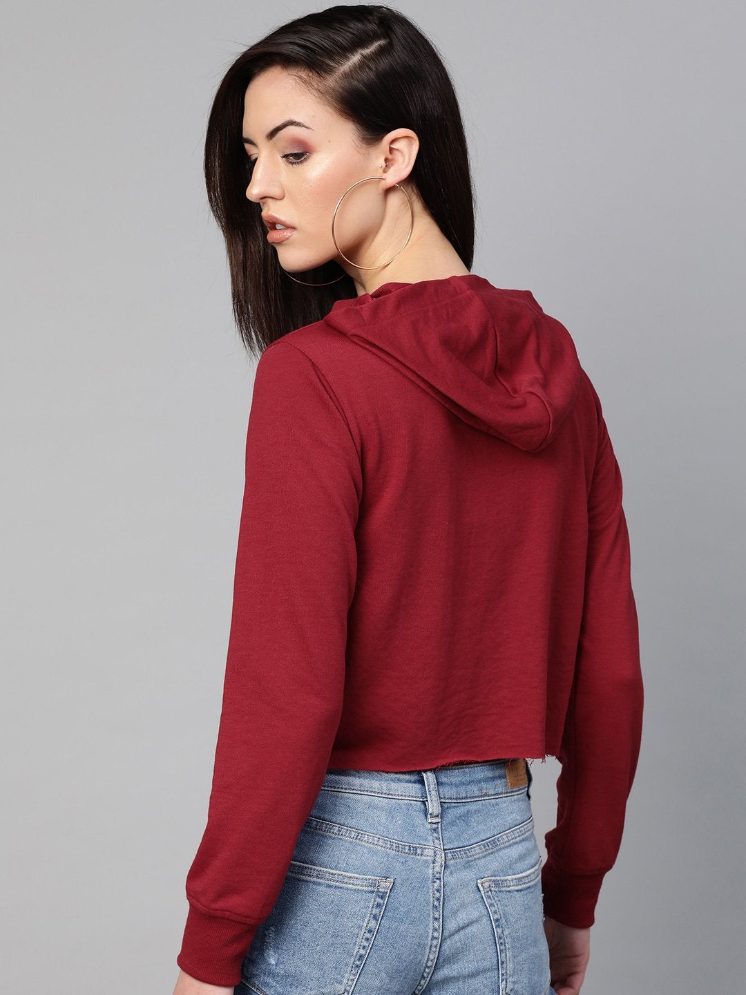 Women's Maroon Hair Pin Print Crop Hoodie - SASSAFRAS