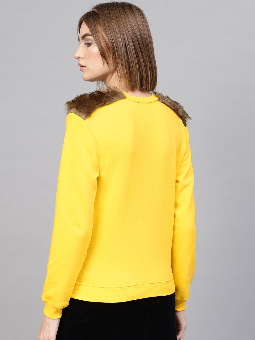 Women's Yellow Fur Shoulder Patch Sweatshirt - SASSAFRAS