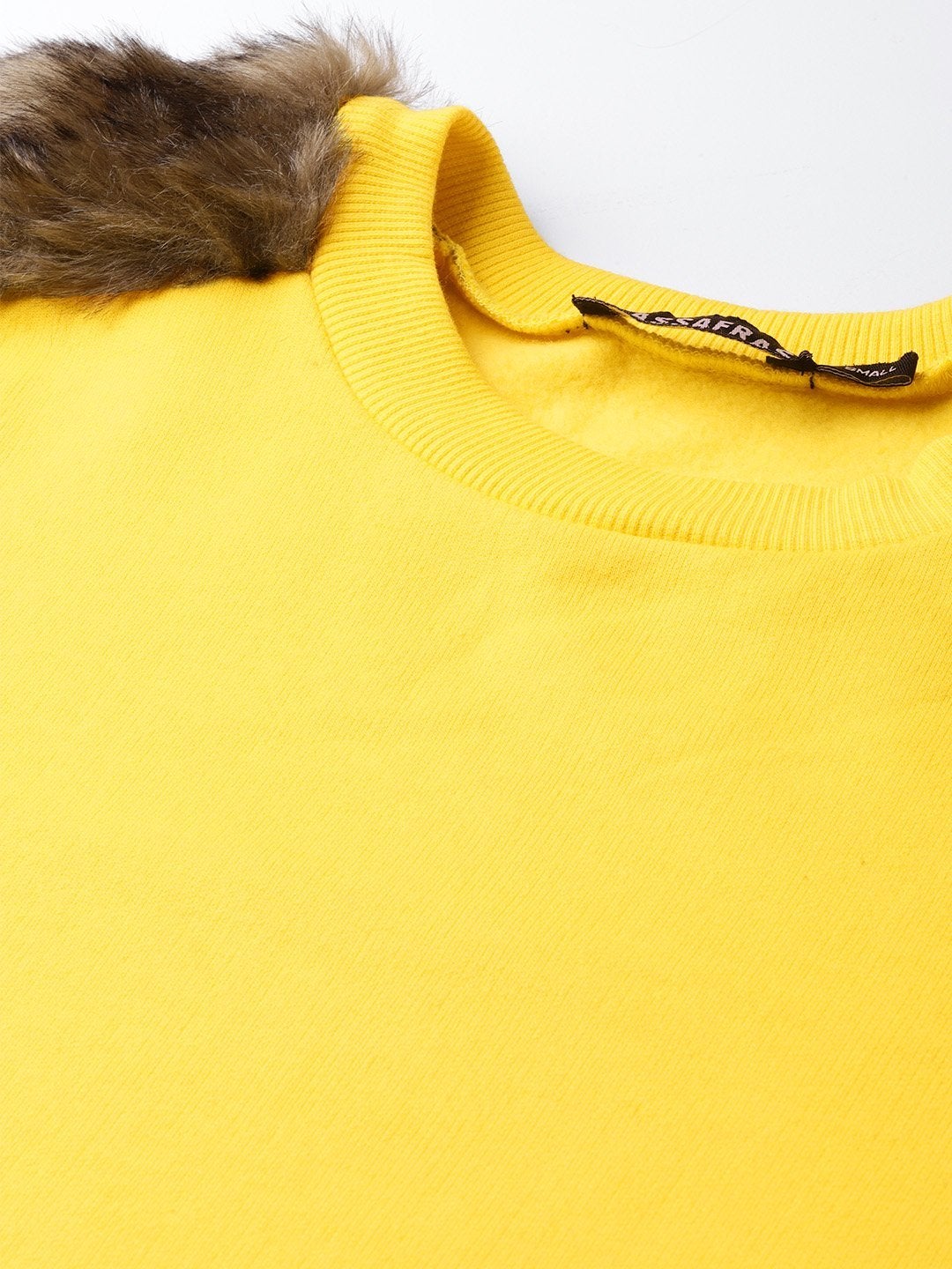 Women's Yellow Fur Shoulder Patch Sweatshirt - SASSAFRAS