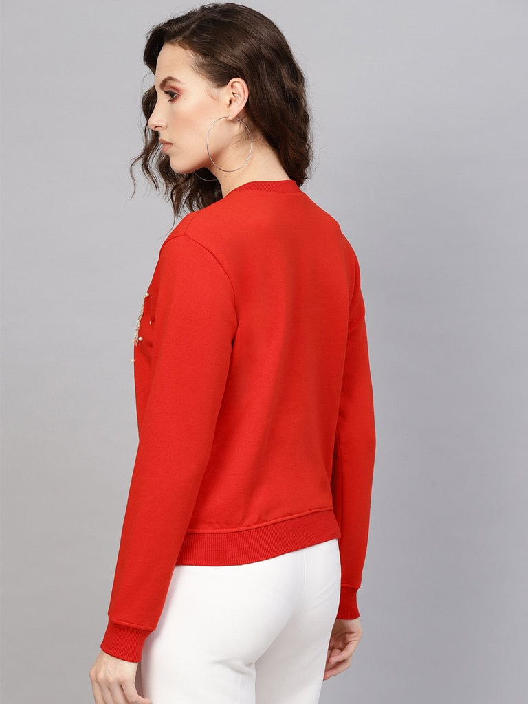 Women's Red Floral Front Patch Sweatshirt