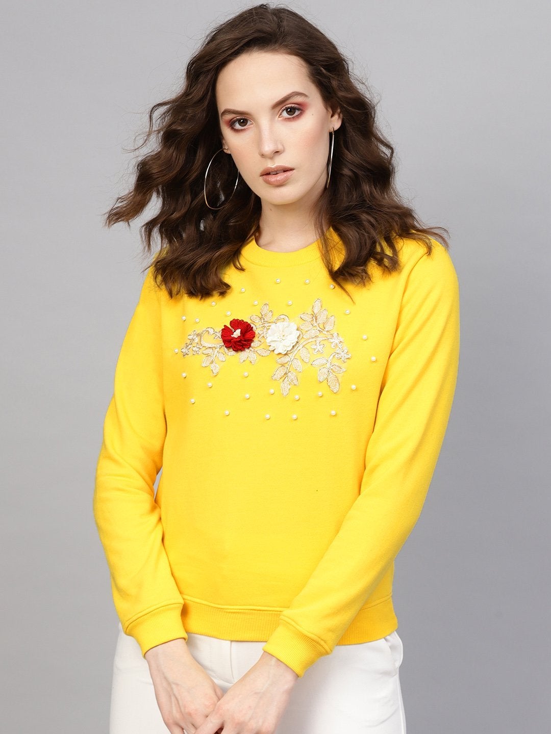 Women's Yellow Floral Patch Sweatshirt - SASSAFRAS