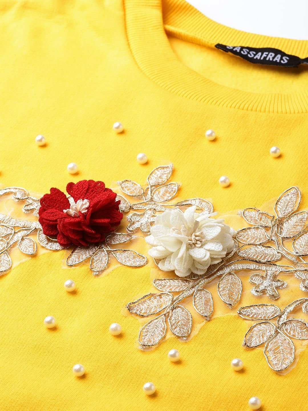 Women's Yellow Floral Patch Sweatshirt - SASSAFRAS