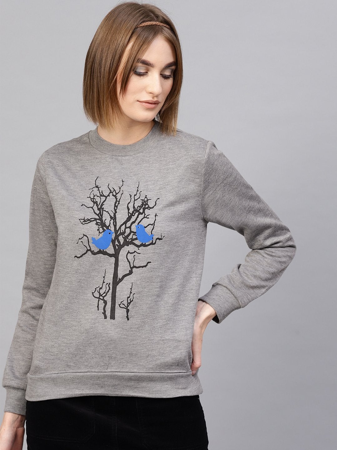 Women's Grey Tree Print Sweatshirt - SASSAFRAS