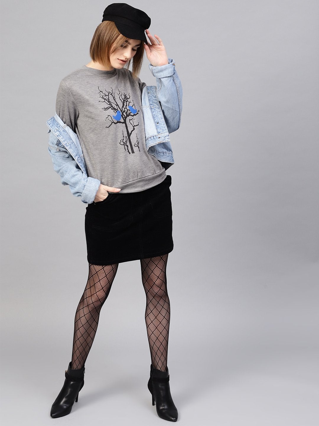 Women's Grey Tree Print Sweatshirt - SASSAFRAS