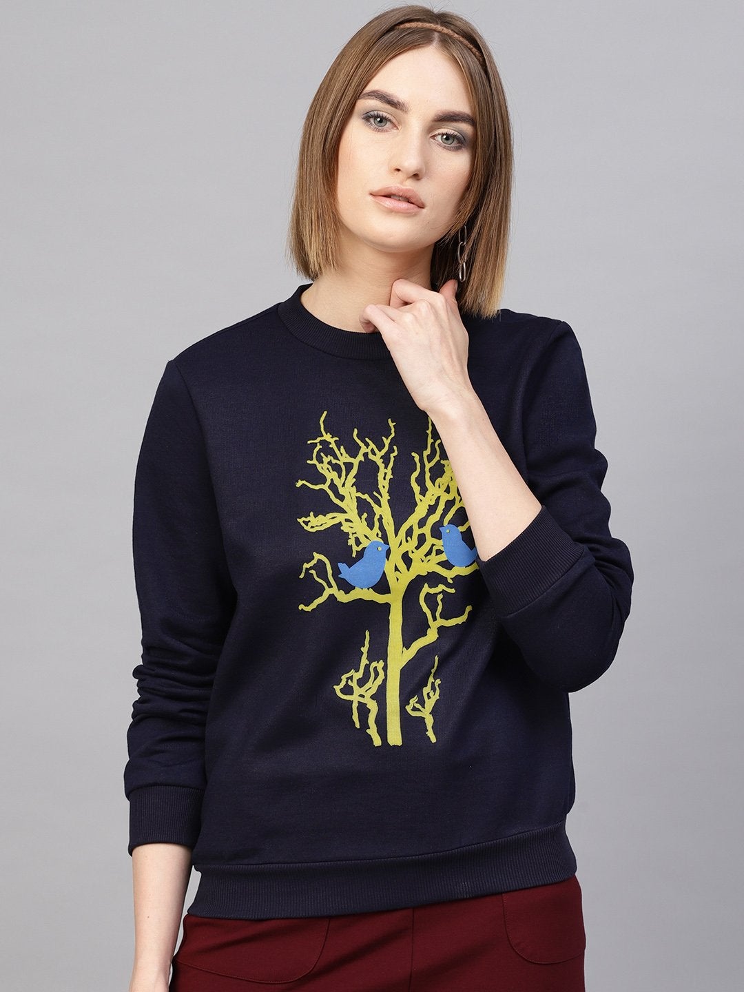 Women's Navy Tree Print Sweatshirt - SASSAFRAS