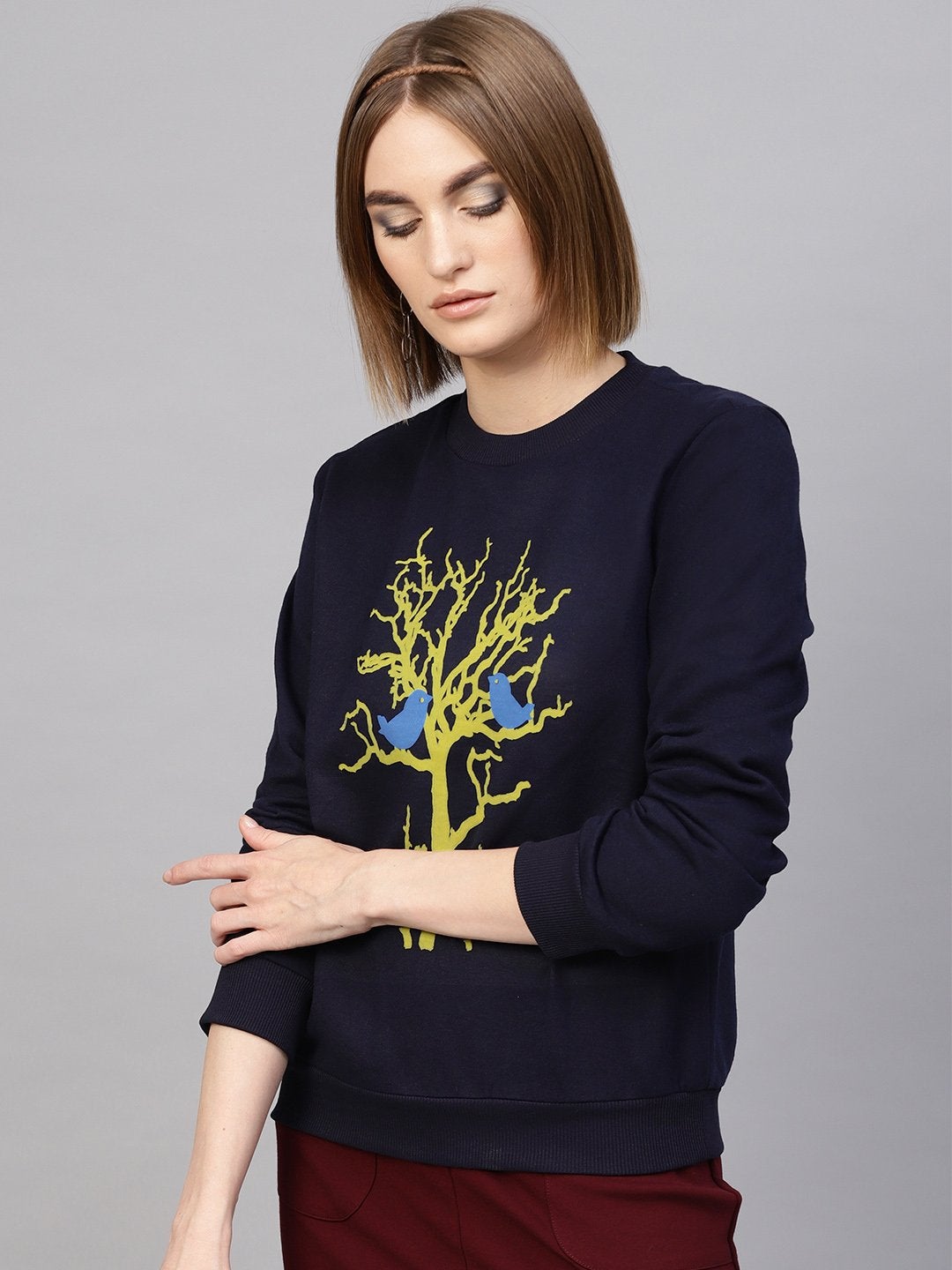 Women's Navy Tree Print Sweatshirt - SASSAFRAS