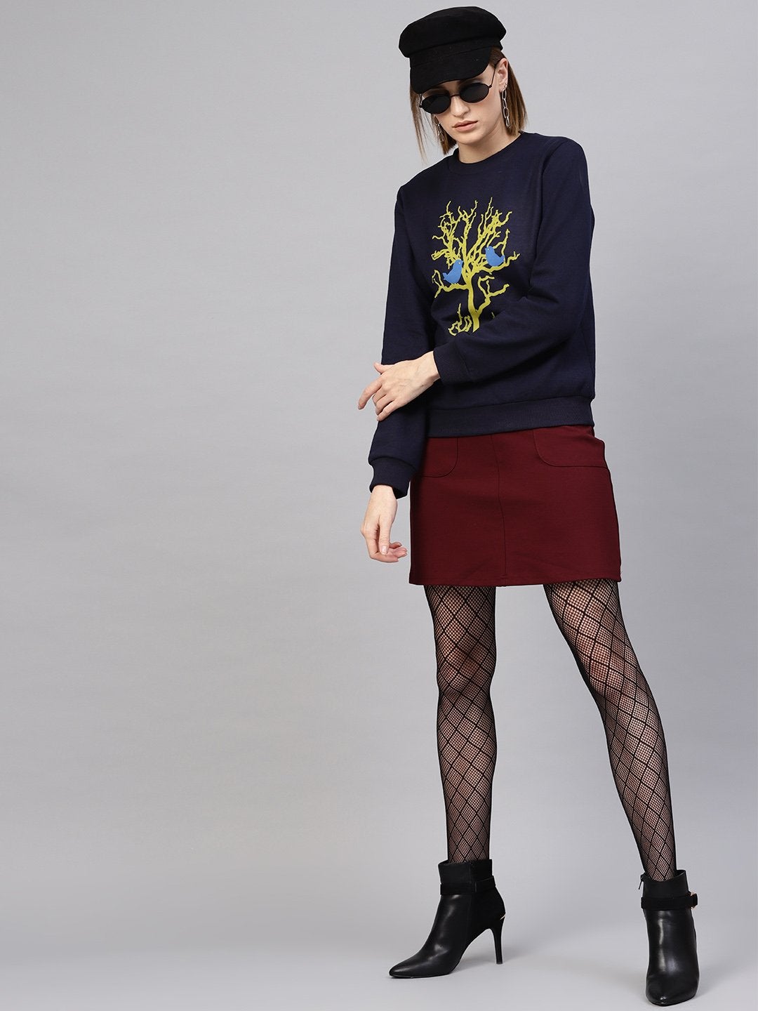 Women's Navy Tree Print Sweatshirt - SASSAFRAS