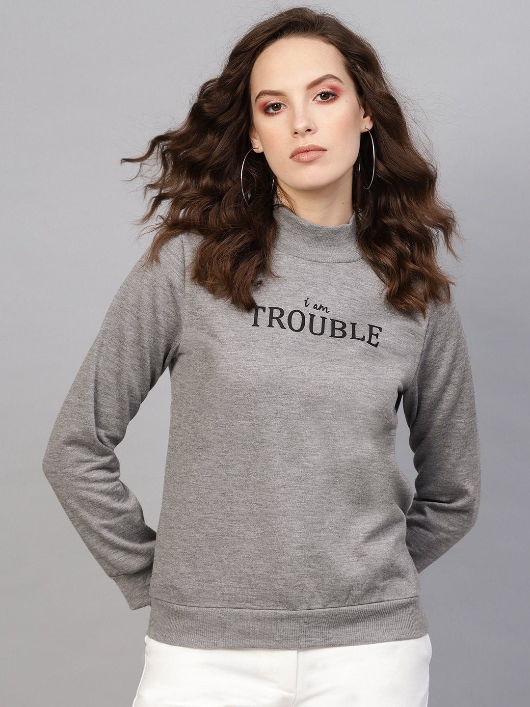 Women's Grey Slogan Print Sweatshirt - SASSAFRAS