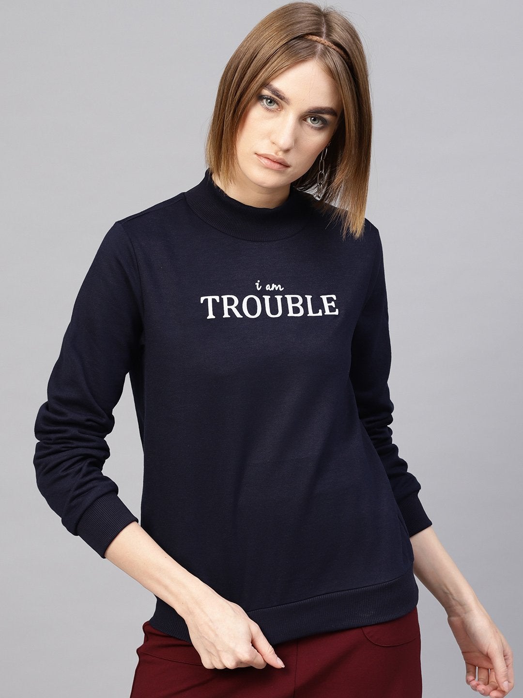 Women's Navy Slogan Print Sweatshirt - SASSAFRAS