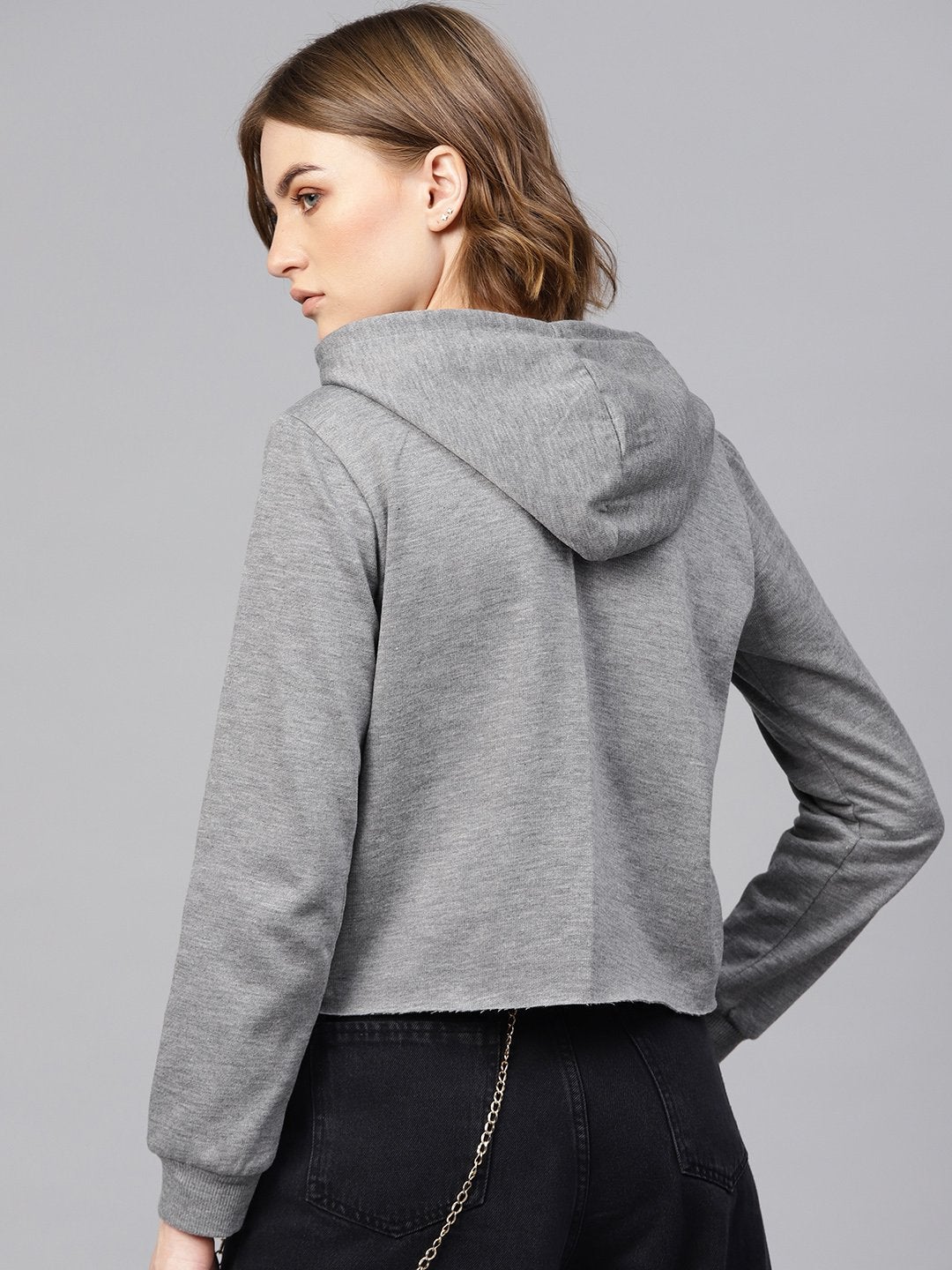 Women's Grey Pearl Crop Hoodie - SASSAFRAS