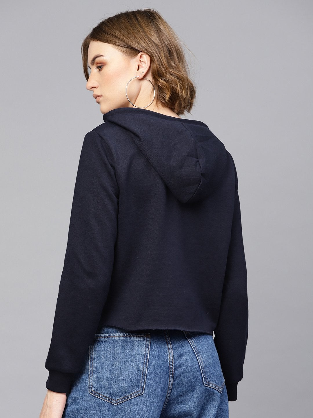 Women's Navy Pearl Crop Hoodie - SASSAFRAS