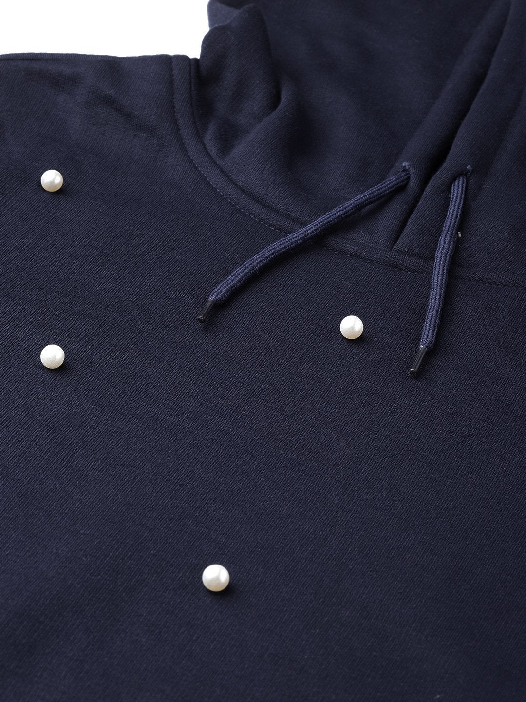 Women's Navy Pearl Crop Hoodie - SASSAFRAS