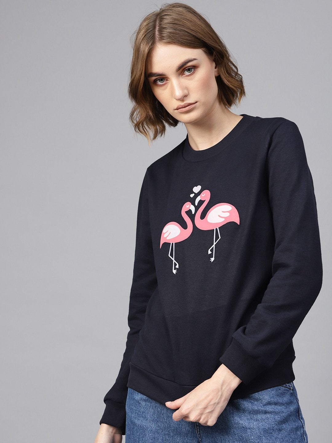 Women's Navy Flamingo Print Sweatshirt - SASSAFRAS