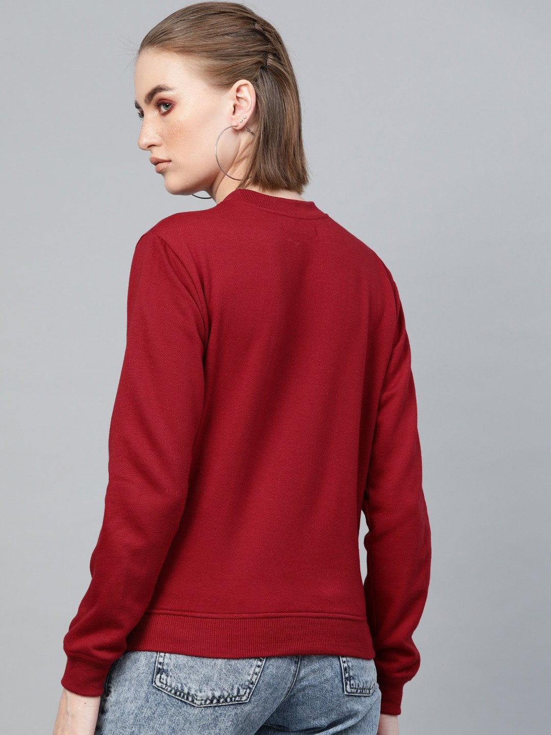 Women's Maroon Foil Bow Print Sweatshirt - SASSAFRAS