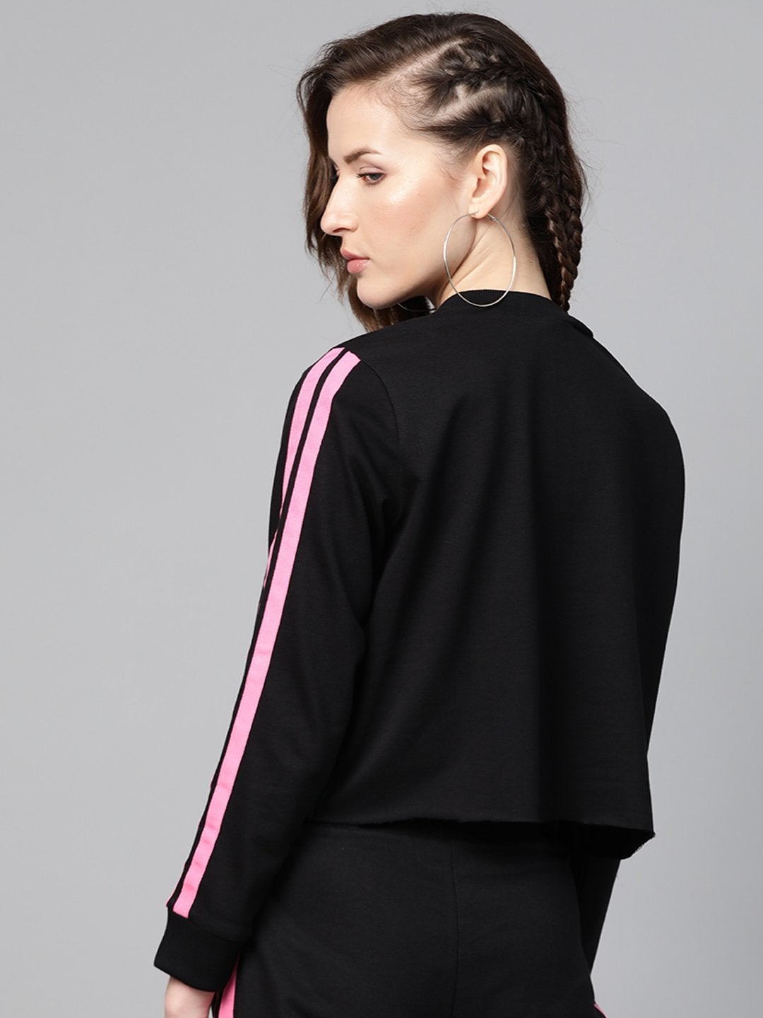 Women's Black Double Tape Boxy Crop Sweatshirt - SASSAFRAS