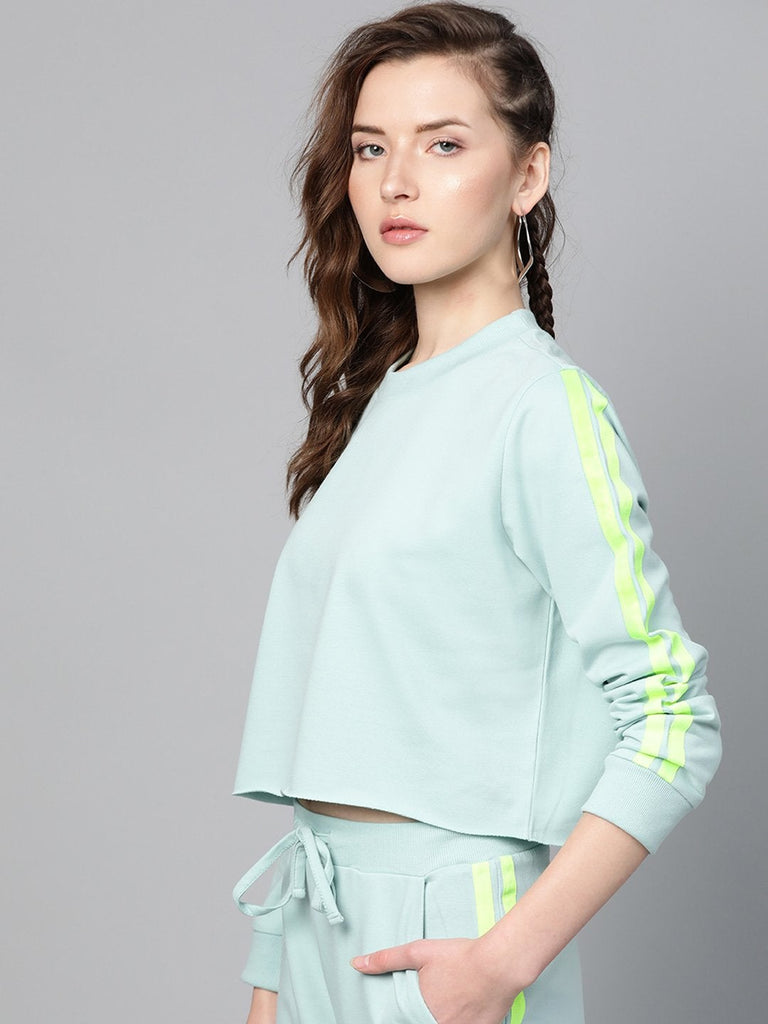 Women's Sea Green Double Tape Boxy Crop Sweatshirt